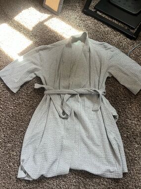 Light Gray Waffle Robe with Belt